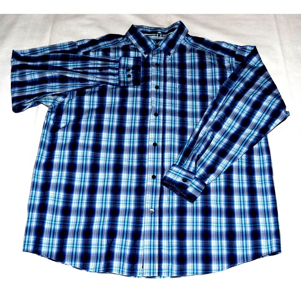 Ariat Pro Series Men's Long Sleeve Button Down Blue Plaid Shirt Size XL